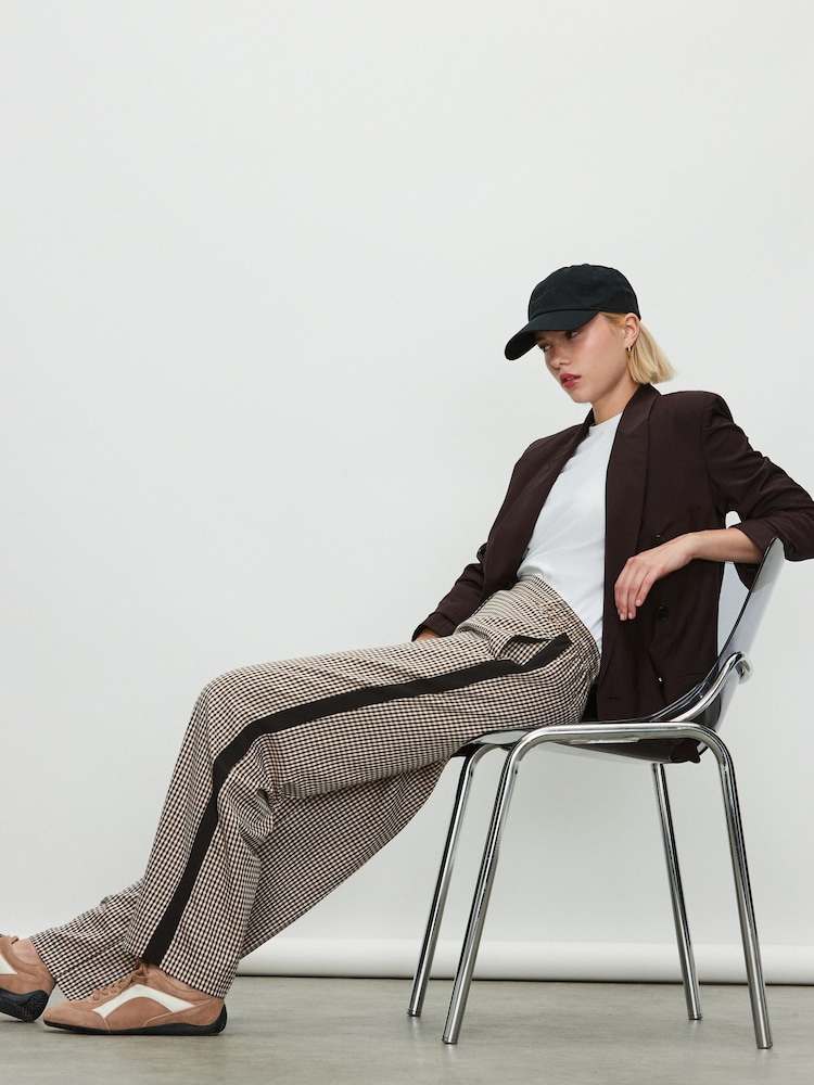Neutral/Black Mini Check Wide Leg Tailored Trackpants - Image 1 of 9 Neutral/Black Mini Check Wide Leg Tailored Trackpants - Image 1 of 9