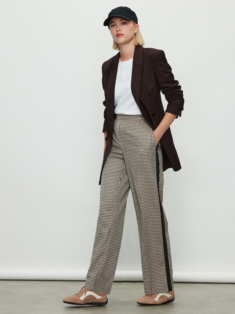 Neutral/Black Mini Check Wide Leg Tailored Trackpants - Image 2 of 9 Neutral/Black Mini Check Wide Leg Tailored Trackpants - Image 2 of 9