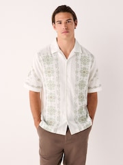 Ecru Cross Stitch Embroidered Short Sleeve Shirt - Image 1 of 8
