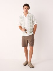 Ecru Cross Stitch Embroidered Short Sleeve Shirt - Image 2 of 8