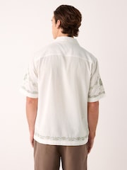 Ecru Cross Stitch Embroidered Short Sleeve Shirt - Image 3 of 8
