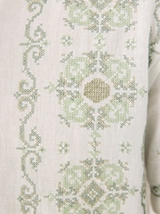 Ecru Cross Stitch Embroidered Short Sleeve Shirt - Image 5 of 8
