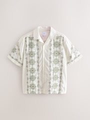 Ecru Cross Stitch Embroidered Short Sleeve Shirt - Image 6 of 8