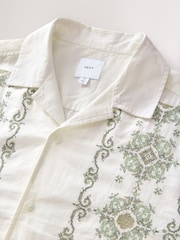 Ecru Cross Stitch Embroidered Short Sleeve Shirt - Image 7 of 8