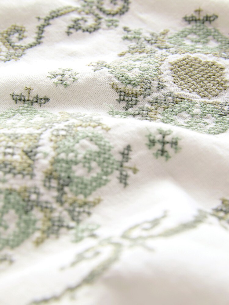 Ecru Cross Stitch Embroidered Short Sleeve Shirt - Image 8 of 8
