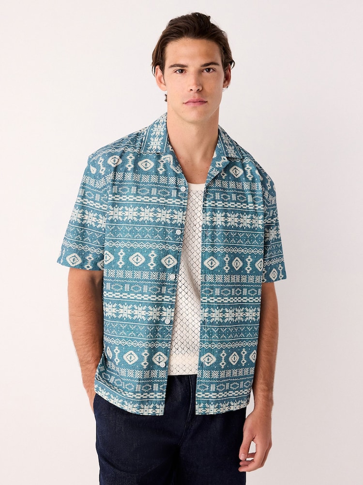 Blue/White Navajo Style Printed Short Sleeve Shirt - Image 1 of 7