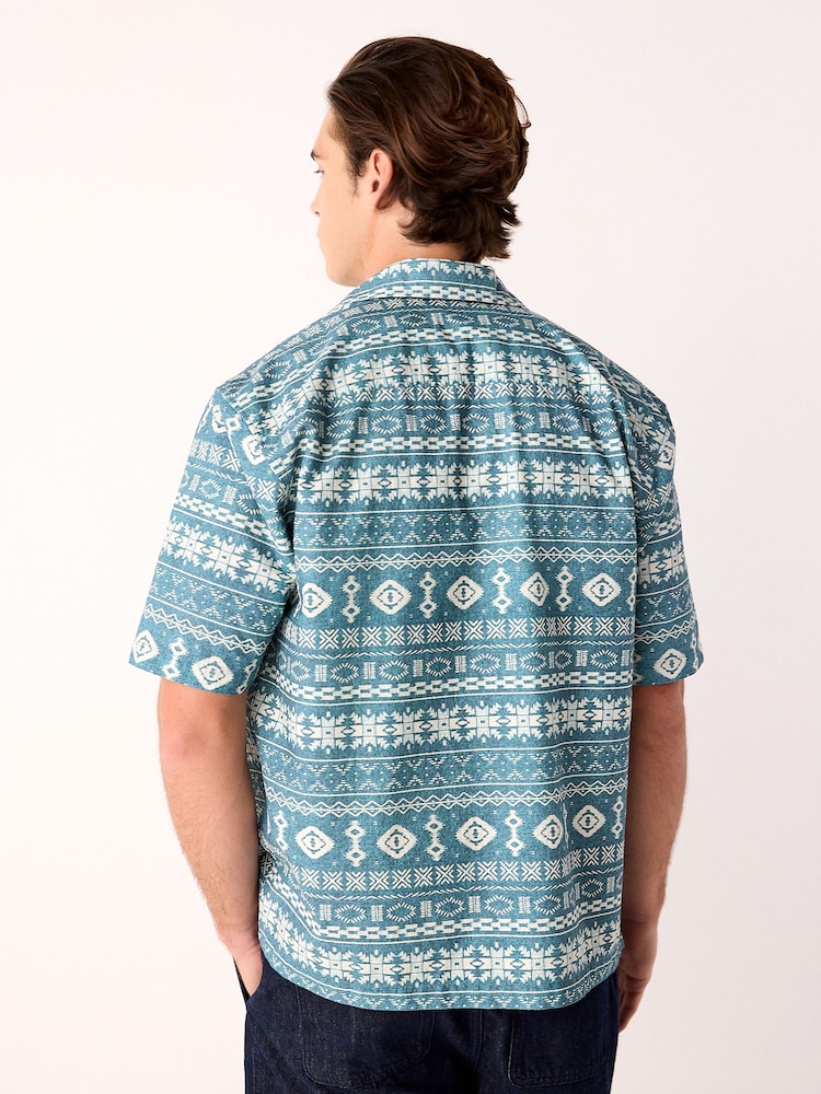 Blue/White Navajo Style Printed Short Sleeve Shirt - Image 2 of 7