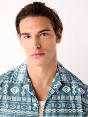 Blue/White Navajo Style Printed Short Sleeve Shirt - Image 4 of 7