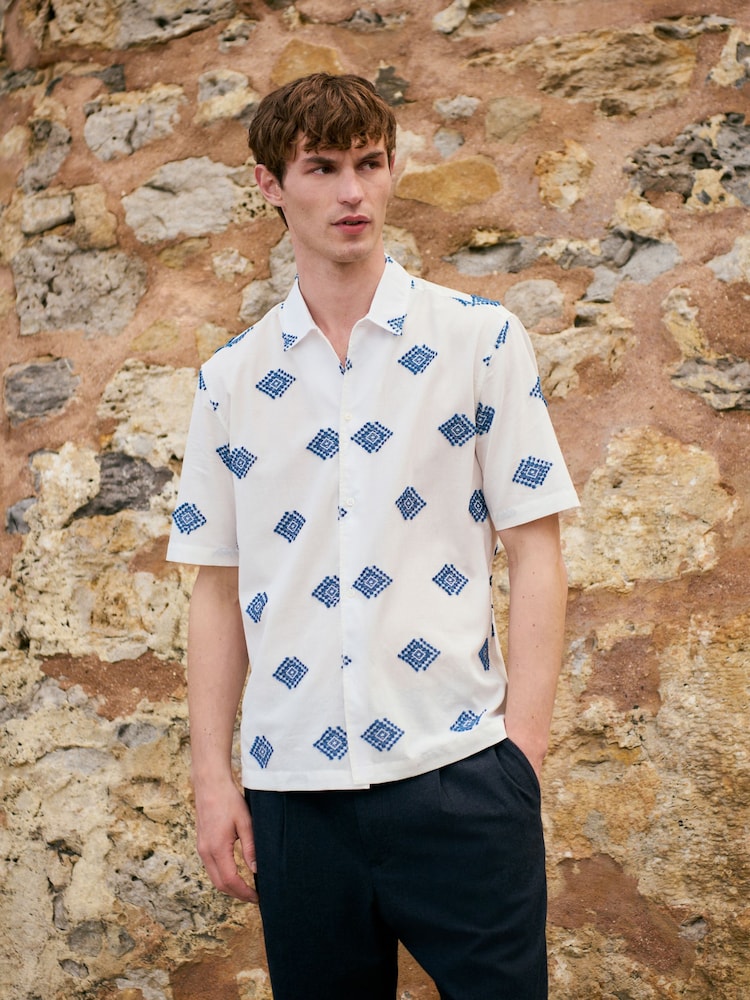 Ecru Embroidered Pattern Short Sleeve Shirt - Image 1 of 3