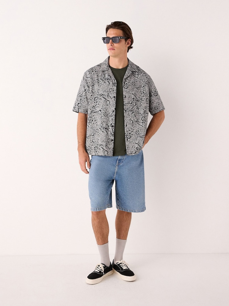 Black/White Paisley Jacquard Printed Short Sleeve Shirt - Image 2 of 7