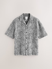 Black/White Paisley Jacquard Printed Short Sleeve Shirt - Image 5 of 7