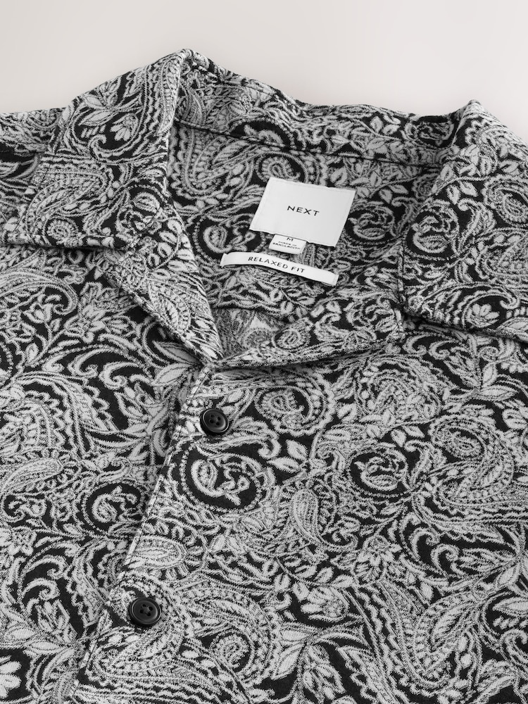 Black/White Paisley Jacquard Printed Short Sleeve Shirt - Image 7 of 7