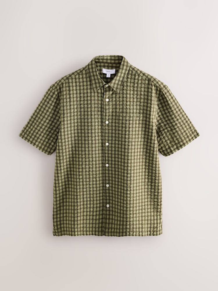 Green Textured Micro Check Short Sleeve Shirt - Image 1 of 3