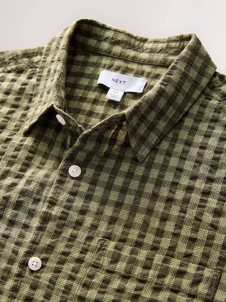 Green Textured Micro Check Short Sleeve Shirt - Image 2 of 3