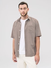 Braun - 100% Cotton Short Sleeve Micro Check Shirt - Bild 1 von 7
