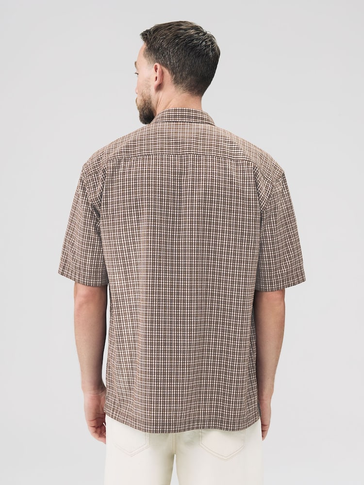 Braun - 100% Cotton Short Sleeve Micro Check Shirt - Bild 2 von 7