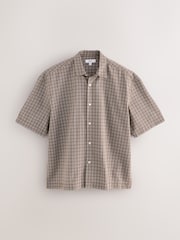 Braun - 100% Cotton Short Sleeve Micro Check Shirt - Bild 5 von 7