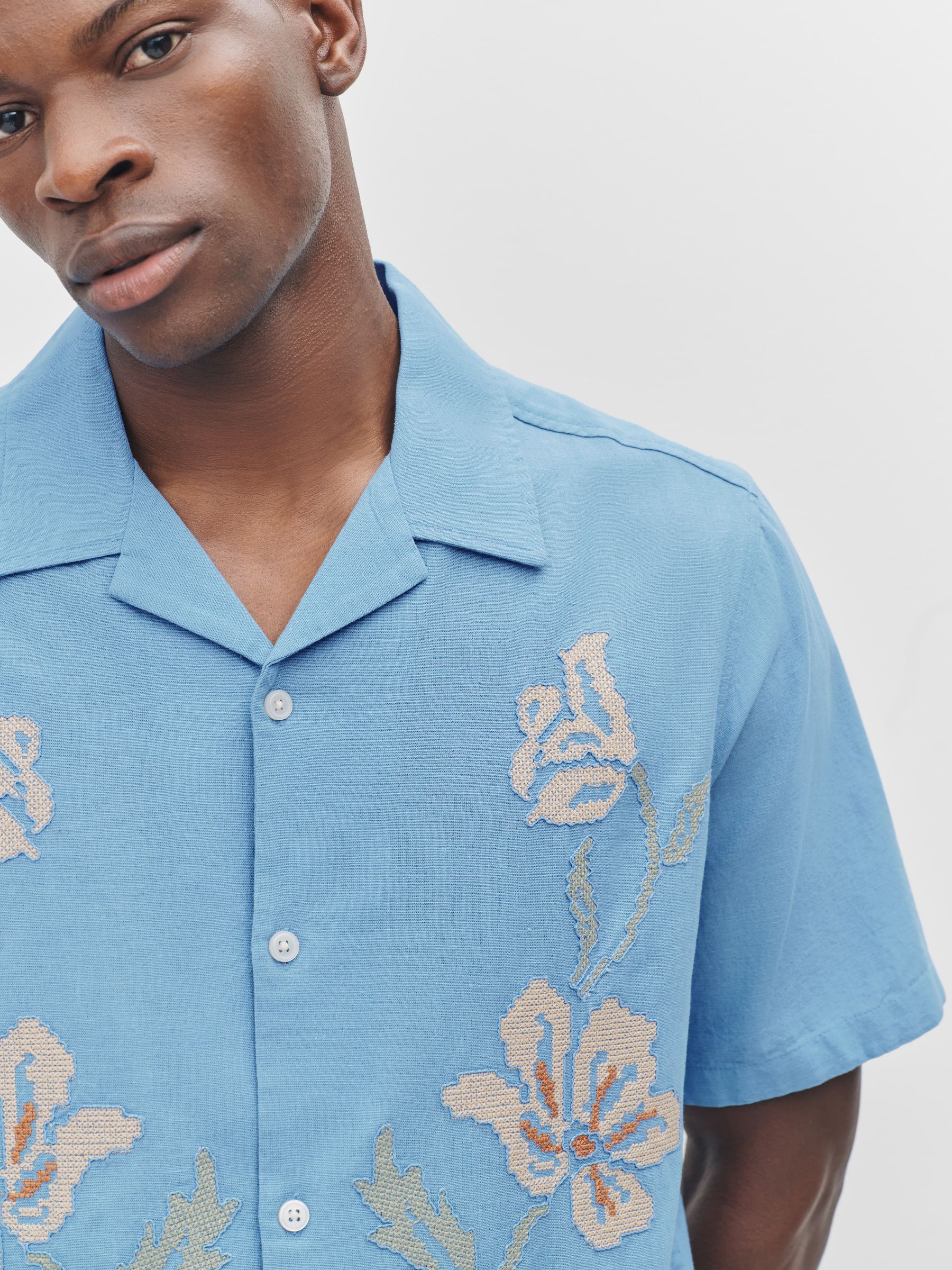 Buy Blue Cross Stitch Embroidered Short Sleeve Shirt from the Next