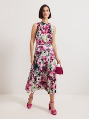 Phase Eight Natural Janina Floral Print Pleat Midi Dress - Image 1 of 5