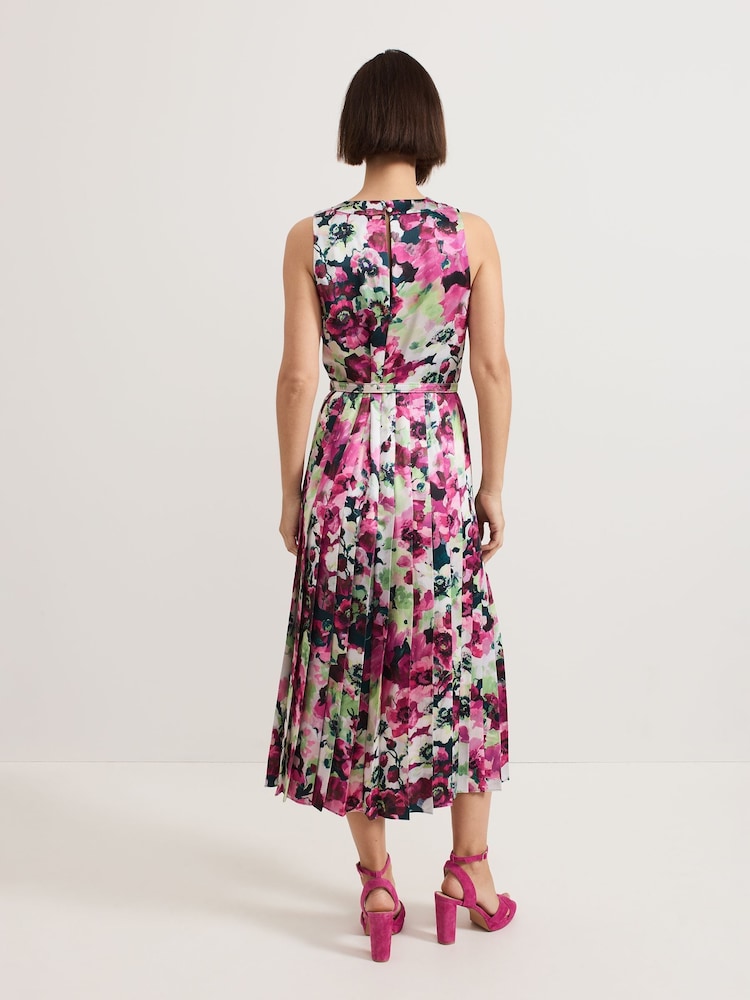 Phase Eight Natural Janina Floral Print Pleat Midi Dress - Image 2 of 5