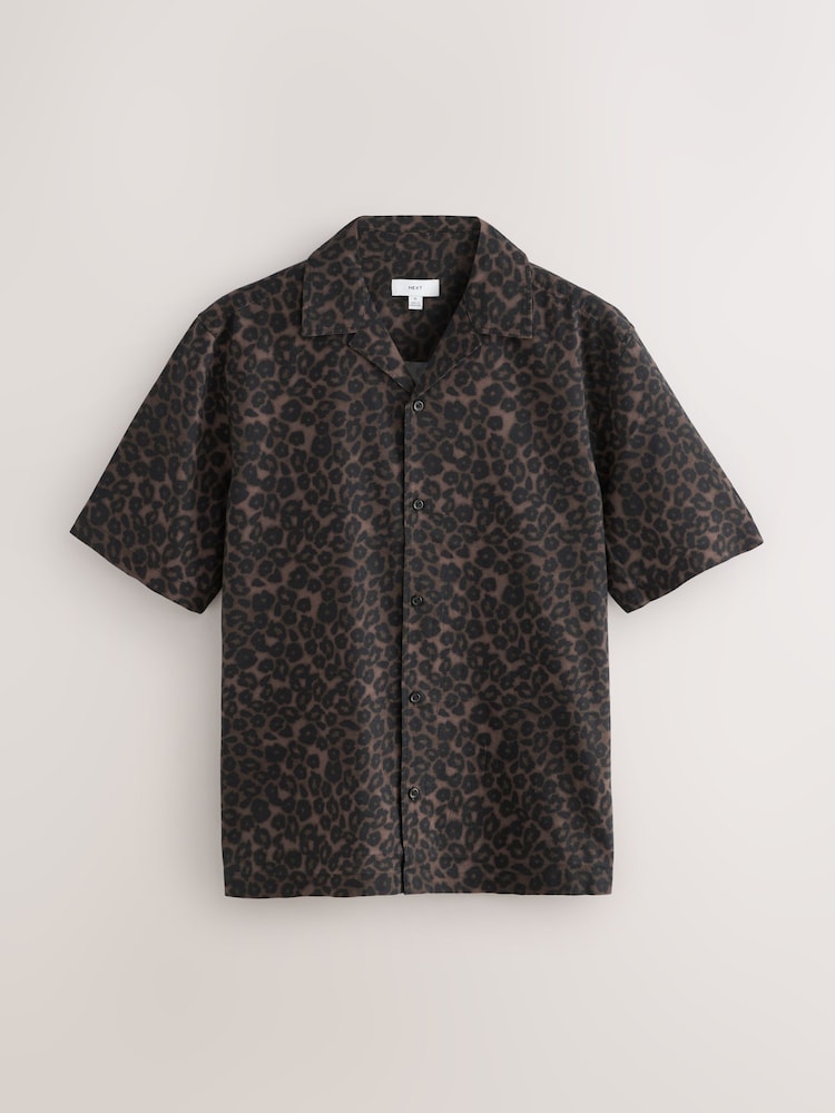 Brown Leopard Print Short Sleeve Shirt - Image 1 of 3
