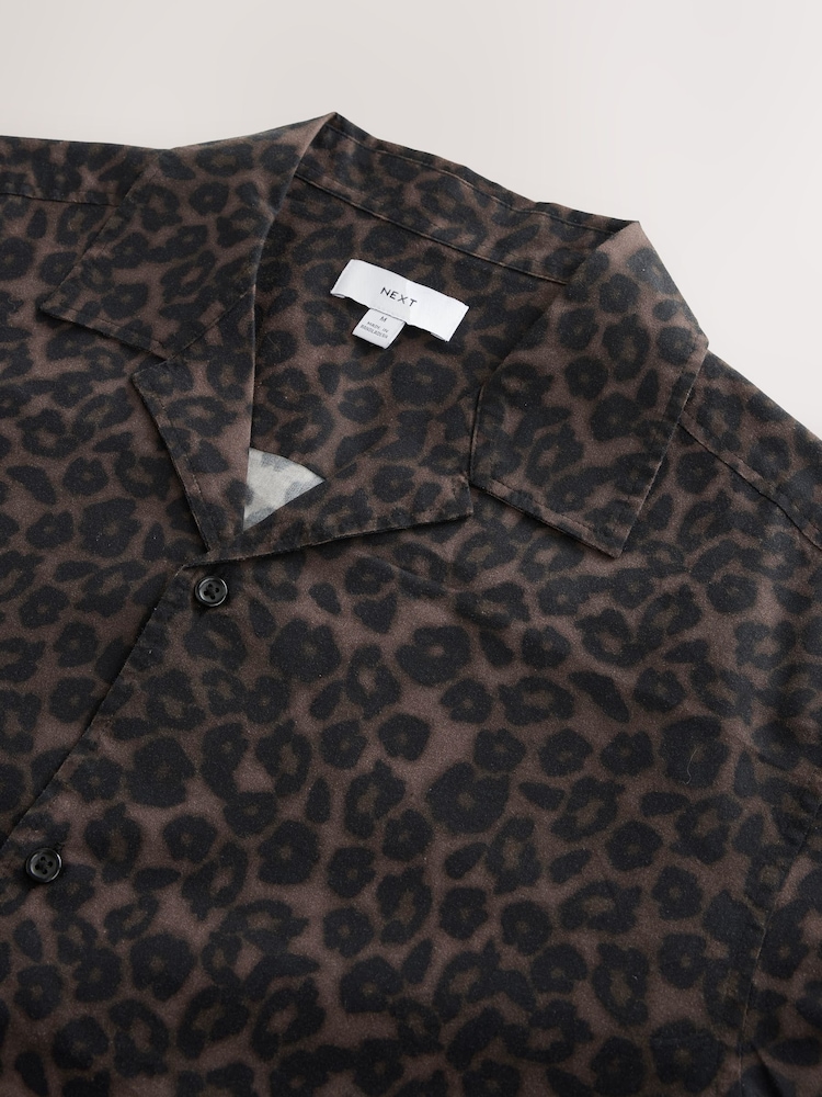 men's cheetah print dress shirt Leopard Panel Bowling Shirt in Black 3X