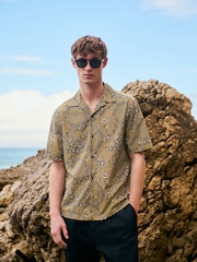 Khaki Green 100% Cotton Printed Short Sleeve Shirt - Image 1 of 7