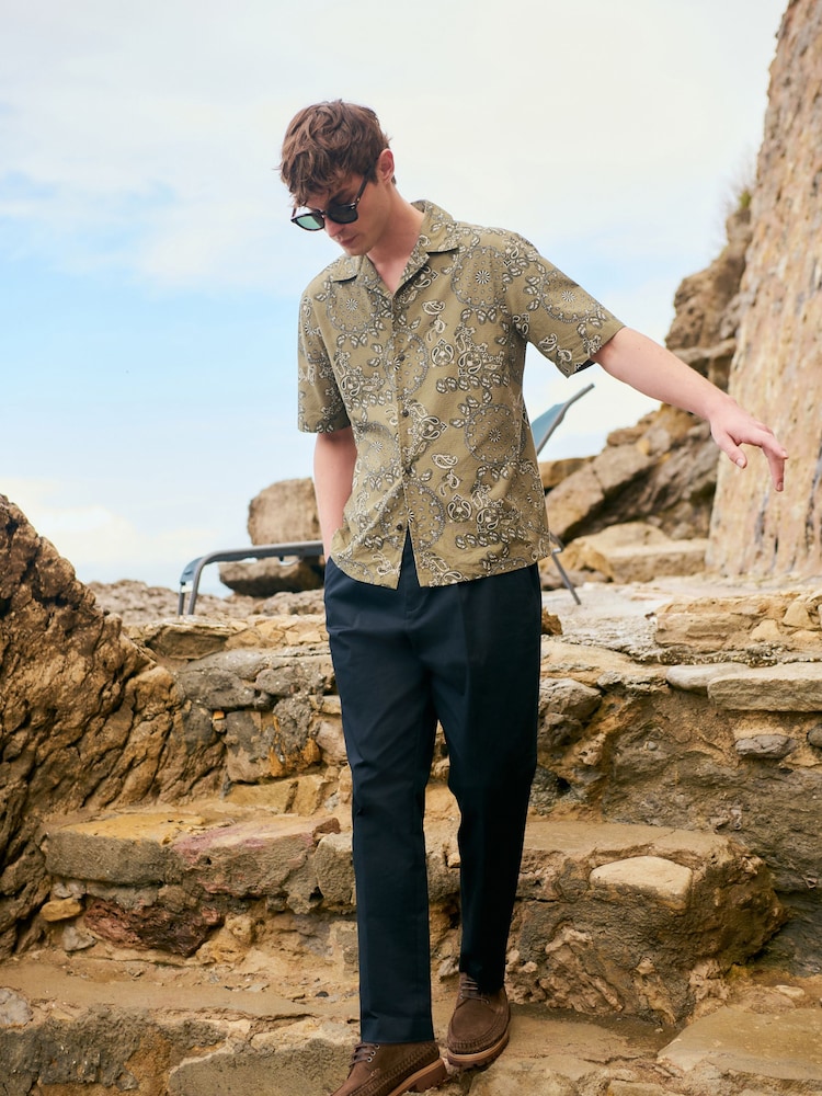 Khaki Green 100% Cotton Printed Short Sleeve Shirt - Image 2 of 7