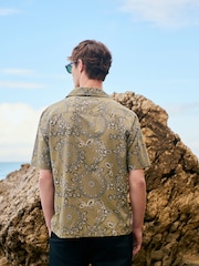Khaki Green 100% Cotton Printed Short Sleeve Shirt - Image 3 of 7