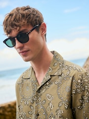 Khaki Green 100% Cotton Printed Short Sleeve Shirt - Image 4 of 7