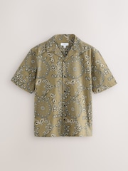 Khaki Green 100% Cotton Printed Short Sleeve Shirt - Image 5 of 7