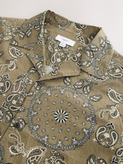 Khaki Green 100% Cotton Printed Short Sleeve Shirt - Image 7 of 7