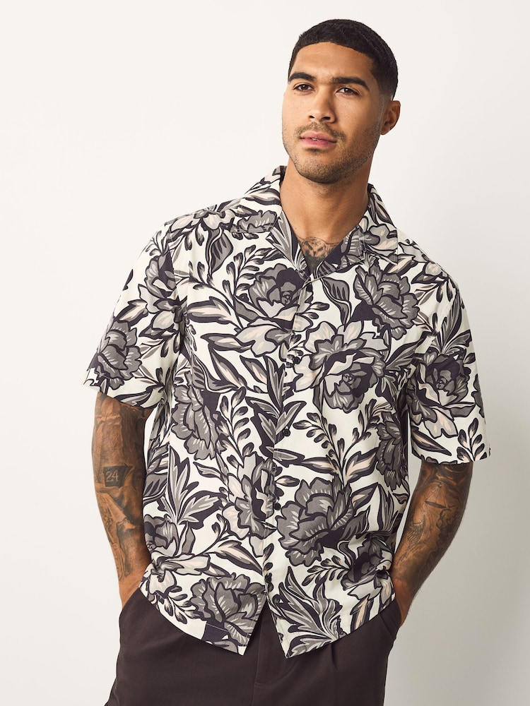 Monochrome Floral Printed Short Sleeve Shirt - Image 1 of 8