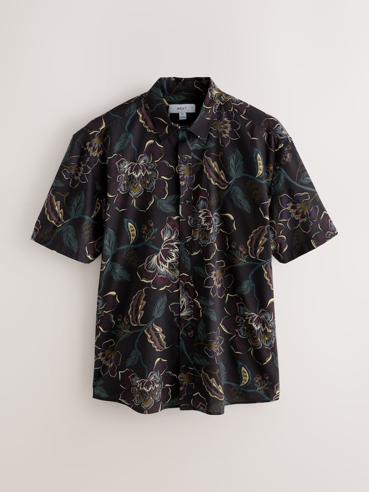 Black Floral Printed Short Sleeve Shirt - Image 1 of 3
