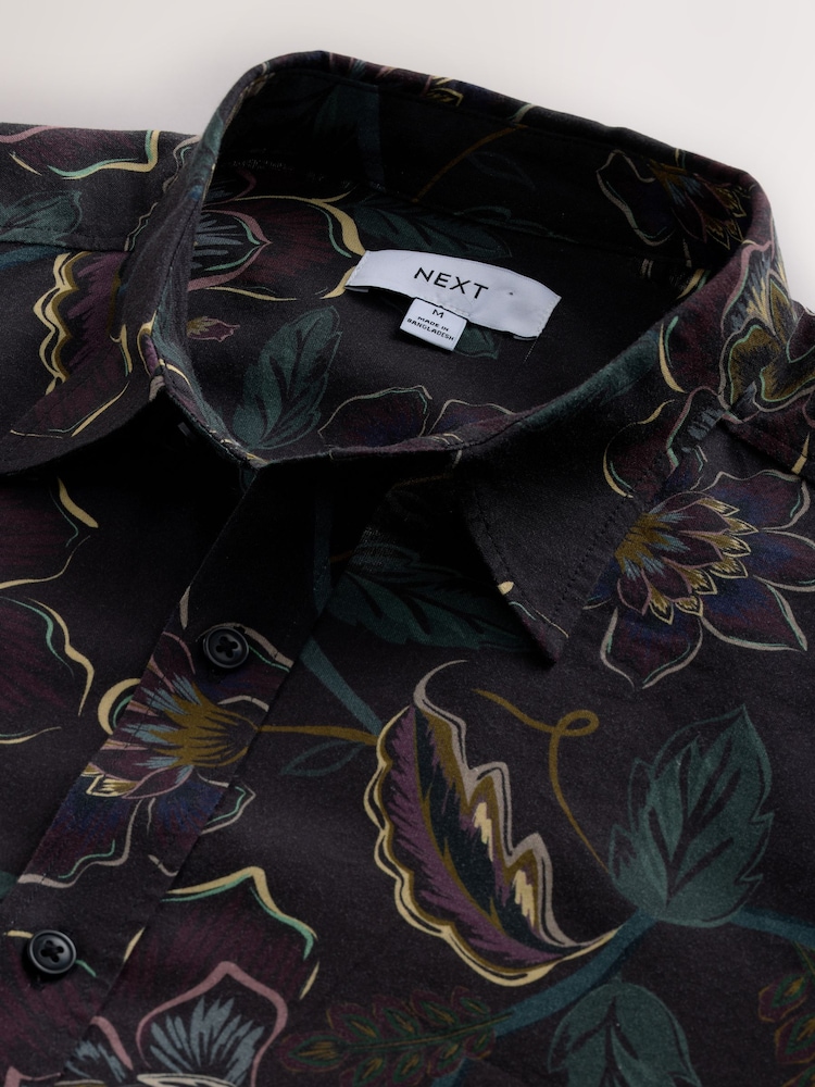 Black Floral Printed Short Sleeve Shirt - Image 3 of 3