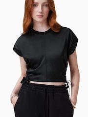 AllSaints Black Mira Satin T-Shirt - Image 4 of 8