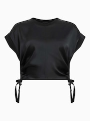 AllSaints Black Mira Satin T-Shirt - Image 8 of 8