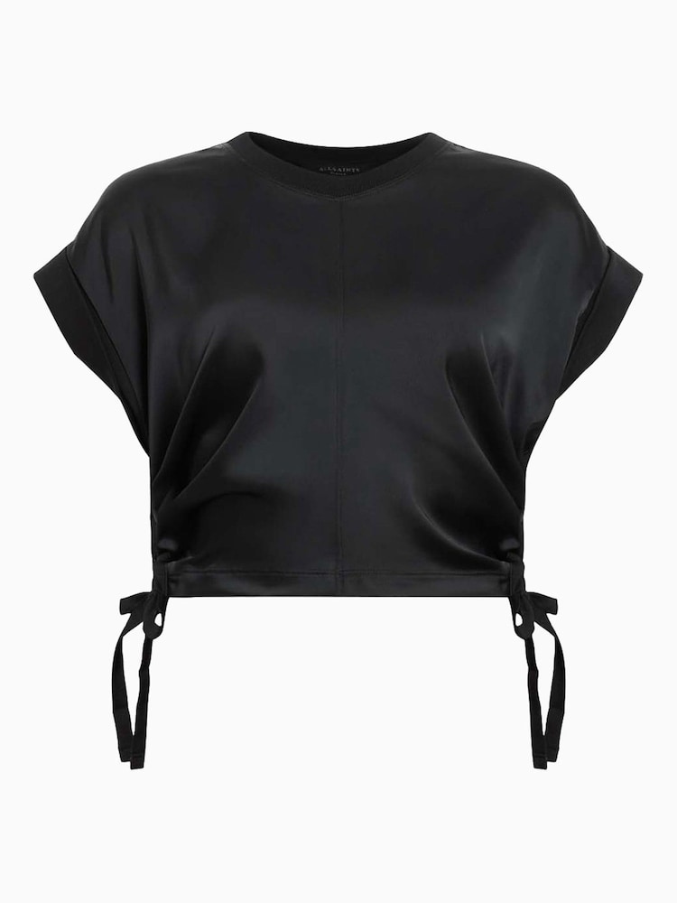 AllSaints Black Mira Satin T-Shirt - Image 8 of 8
