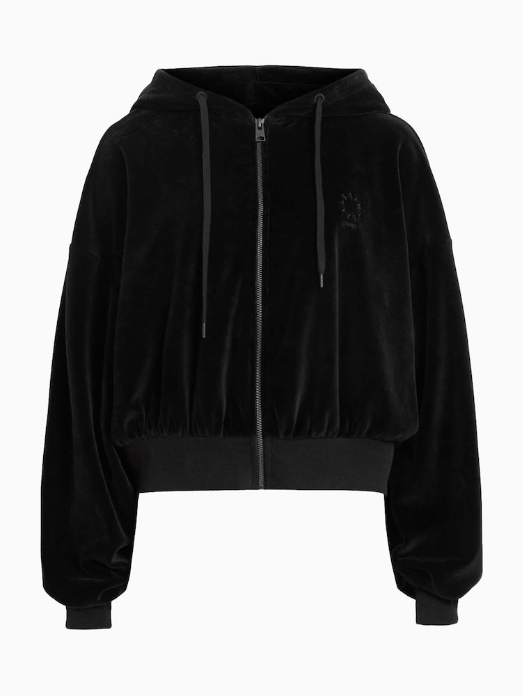 AllSaints Black Vinny Velvet Hoodie - Image 9 of 9