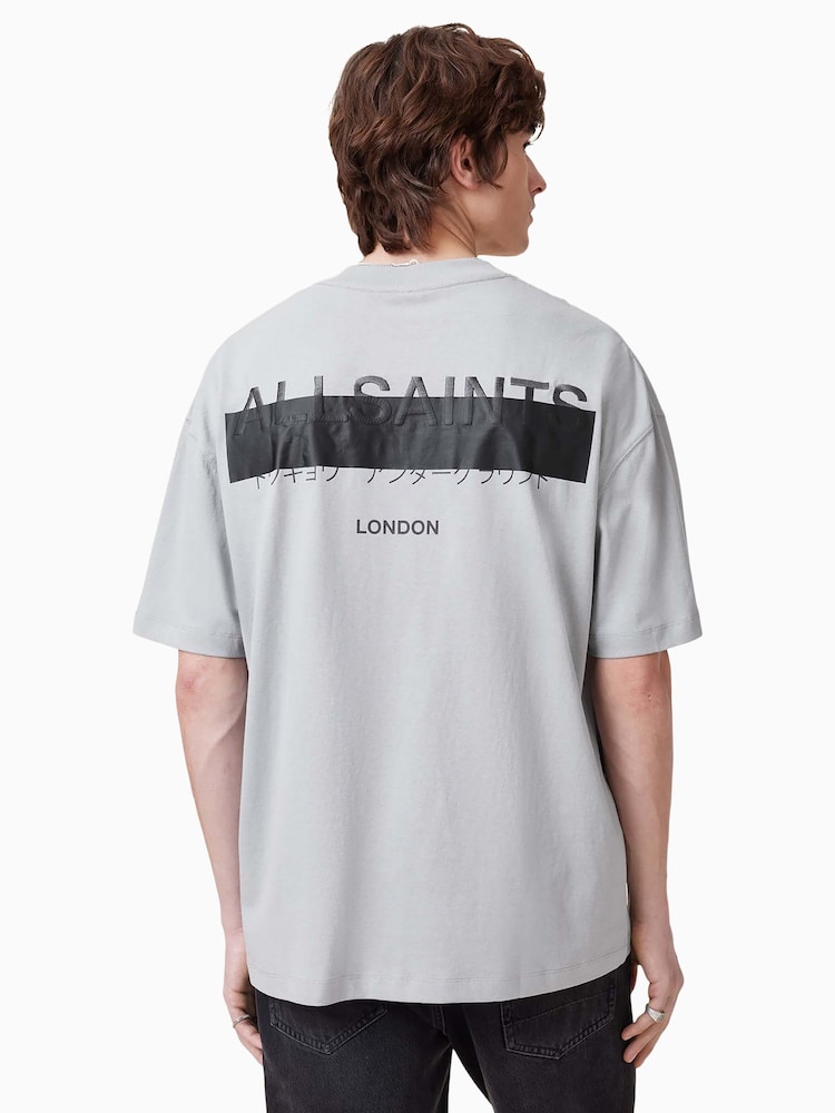 AllSaints Grey 100% Organic Cotton Redact Short Sleeve Crew Neck T-Shirt - Image 2 of 8
