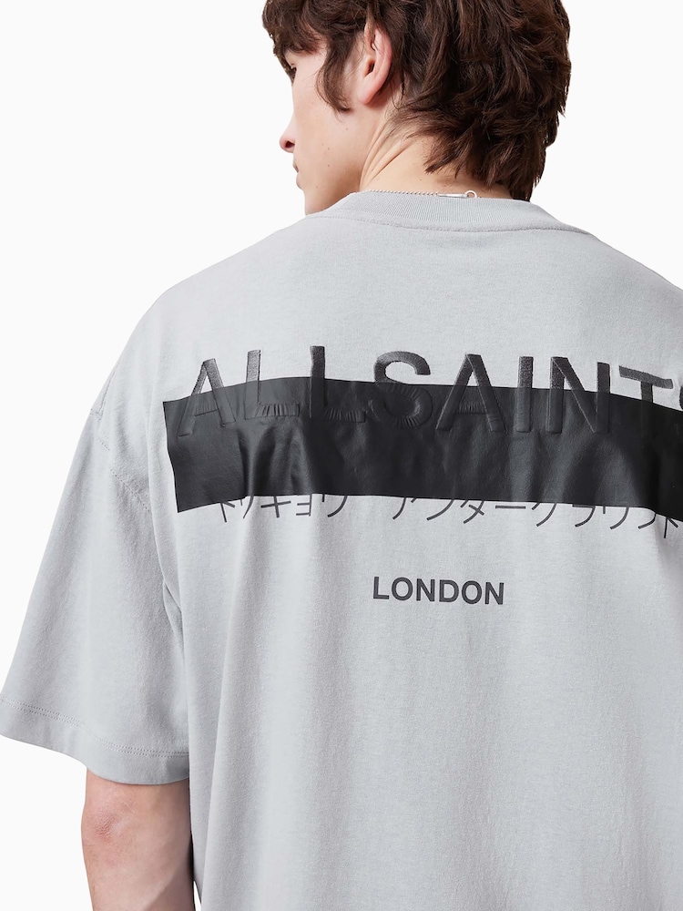 AllSaints Grey 100% Organic Cotton Redact Short Sleeve Crew Neck T-Shirt - Image 6 of 8