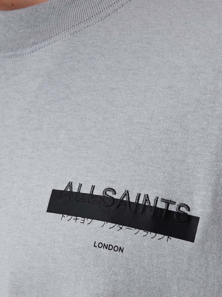 AllSaints Grey 100% Organic Cotton Redact Short Sleeve Crew Neck T-Shirt - Image 7 of 8