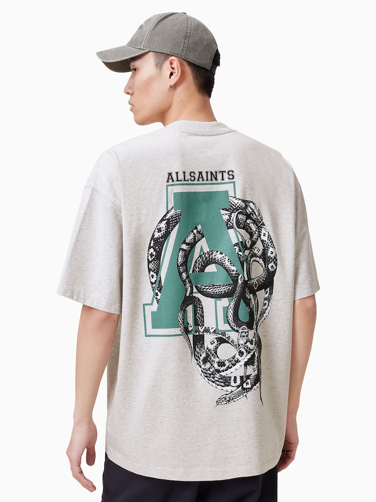 AllSaints Grey 100% Organic Cotton Caduceus Short Sleeve Crew Jumper - Image 1 of 5