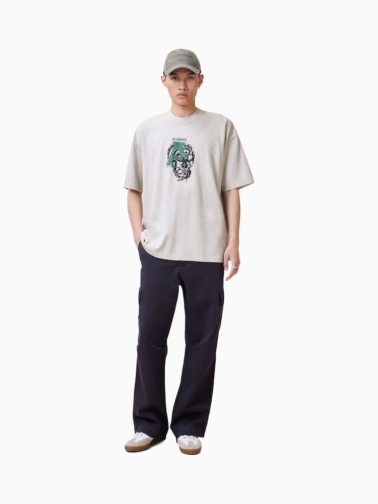 AllSaints Grey 100% Organic Cotton Caduceus Short Sleeve Crew Jumper - Image 2 of 5