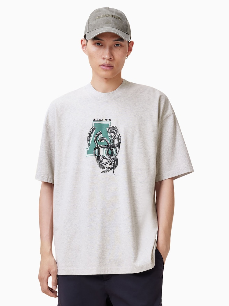 AllSaints Grey Caduceus Short Sleeve Crew Jumper - Image 3 of 5