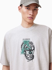 AllSaints Grey 100% Organic Cotton Caduceus Short Sleeve Crew Jumper - Image 4 of 5