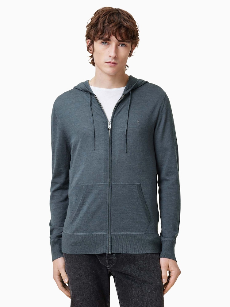 AllSaints Blue Mode Merino Zip Hoodie - Image 1 of 8