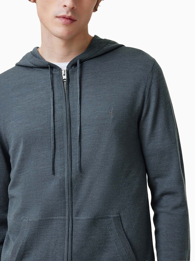 AllSaints Blue Mode Merino Zip Hoodie - Image 2 of 8