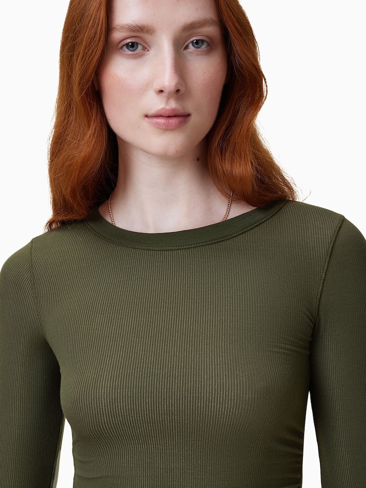 Verde - AllSaints Bec White Rib Long Sleeve Crew neck T-shirt - Imagen 2 de 8 Verde - AllSaints Bec White Rib Long Sleeve Crew neck T-shirt - Imagen 2 de 8
