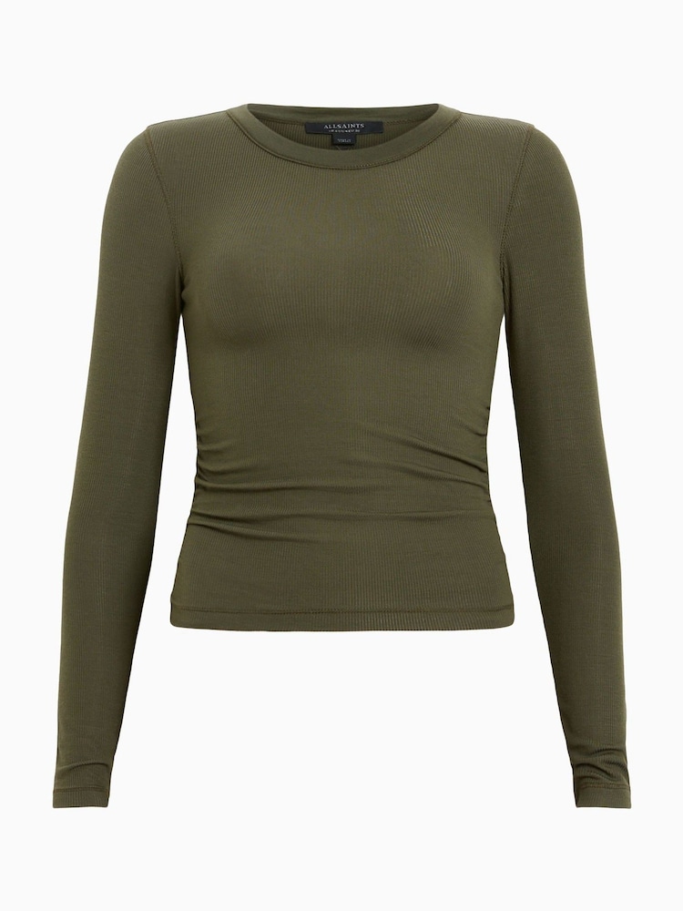 Verde - AllSaints Bec White Rib Long Sleeve Crew neck T-shirt - Imagen 8 de 8 Verde - AllSaints Bec White Rib Long Sleeve Crew neck T-shirt - Imagen 8 de 8